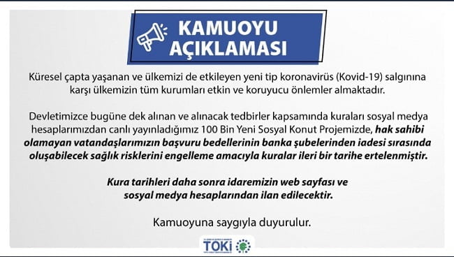TOKİ Kura Çekimleri Ertelendi