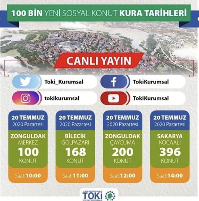 TOKİ Sakarya Kocaali Kura Canlı Yayın  20/07/2020